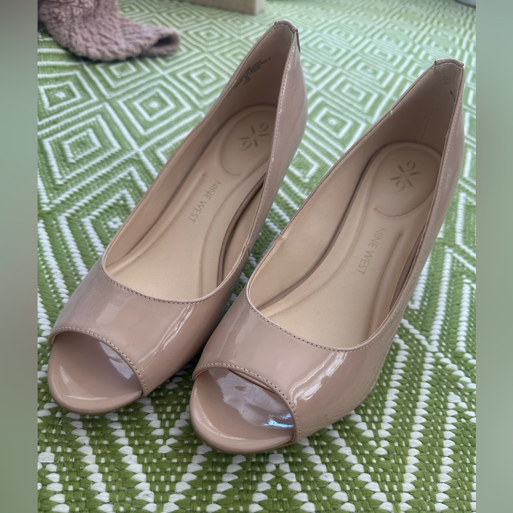 Nine West Blush Patent Peep-Toe Heels